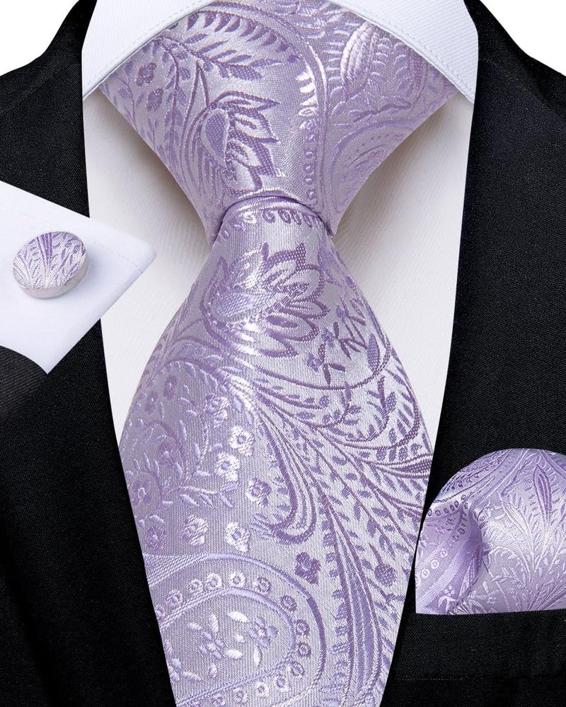 DiBanGu Silk Zipper Ties for Men,Paisley Solid Plaid Pre-tied Tie and Pocket Square Cufflinks Set Formal Adjustable Necktie - Image 3
